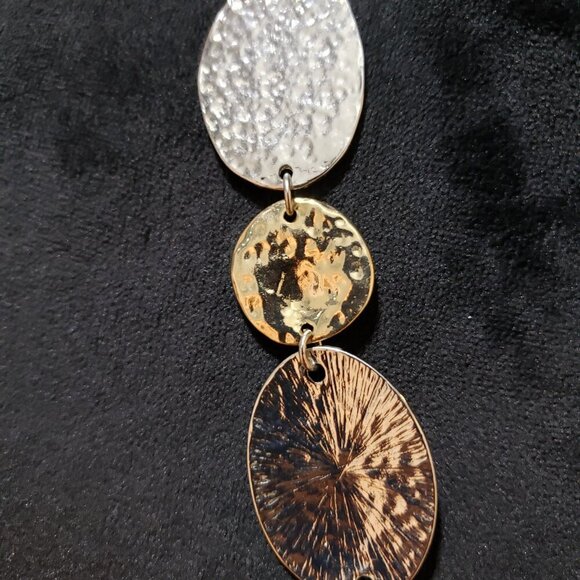 Womens Multi Tone Large Hammered Link Boho Necklace Jewelry with Lobster Clasp - Picture 6 of 7